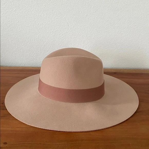 Brixton Joanna neutral felt wool hat wide floppy brim fedora grosgrain ribbon M - Picture 7 of 16